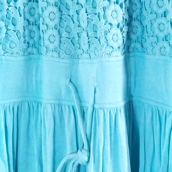 CALVIN KLEIN WOMEN'S DRESS SIZE 14 AQUA BLUE SLEEVELESS FLORAL COTTON LACE FRONT - Picture 8 of 11